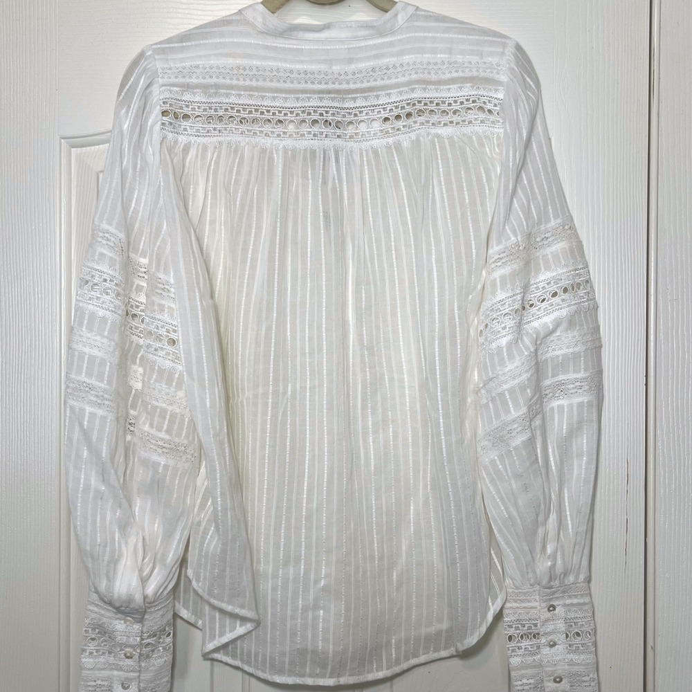 L'AGENCE Kiera Lace Inset Button Down Blouse Balloon Sleeve Boho Top - Picture 4 of 12